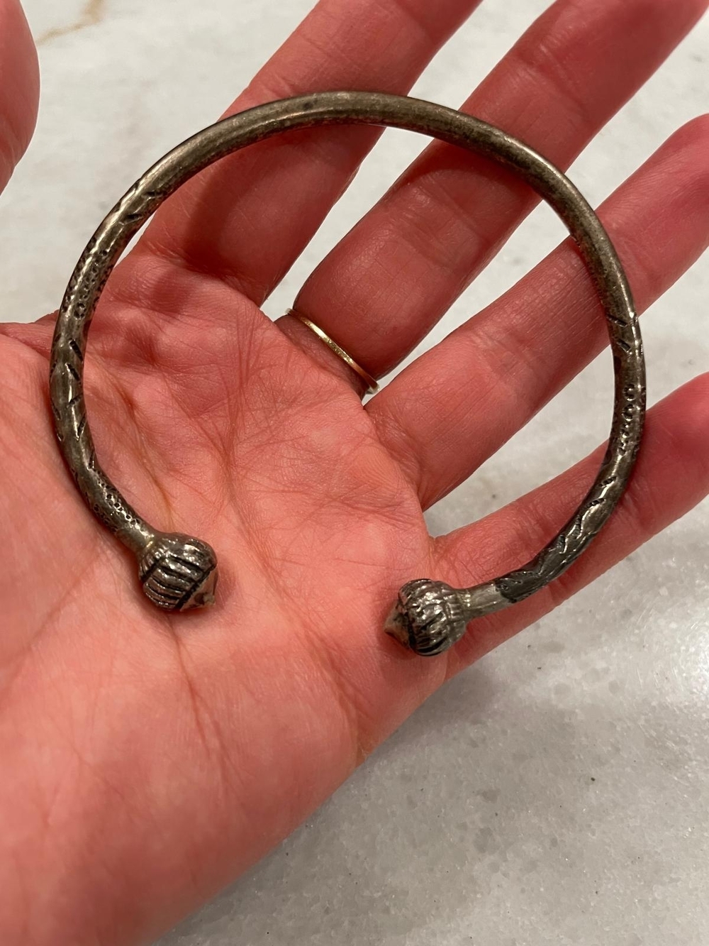 Antique-Style Silver Cuff Bracelet with Knob Ends